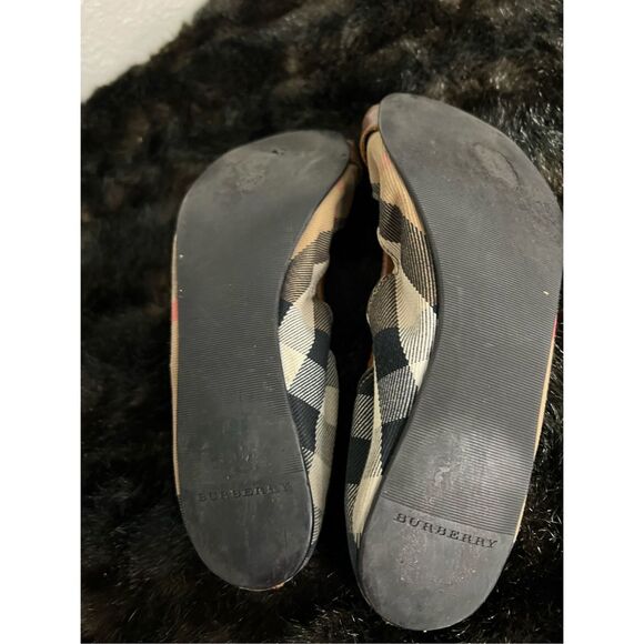 Burberry Brown Leather Canvas Nova Check Three Buckle Ballet Flats Shoes 9.5 - Picture 8 of 12